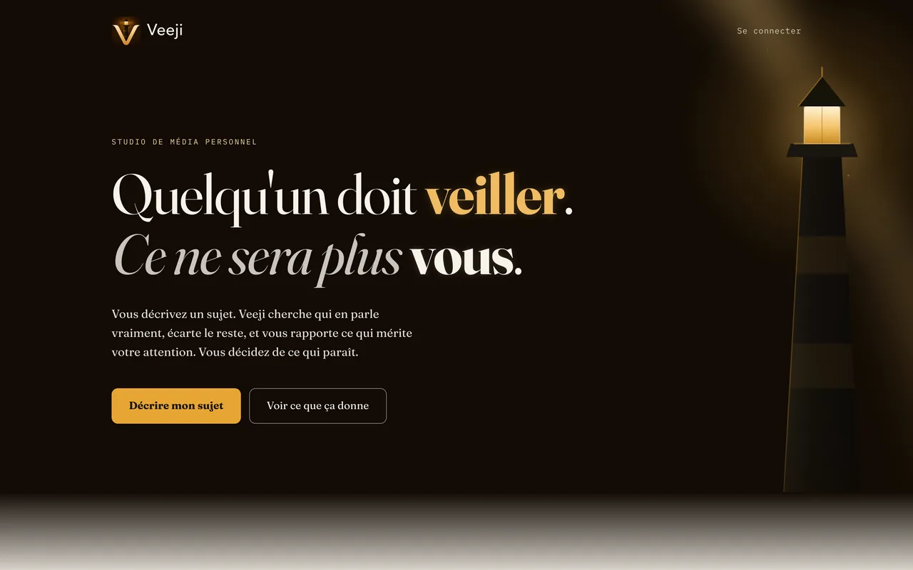 Page d'accueil du site Veeji sur ordinateur.